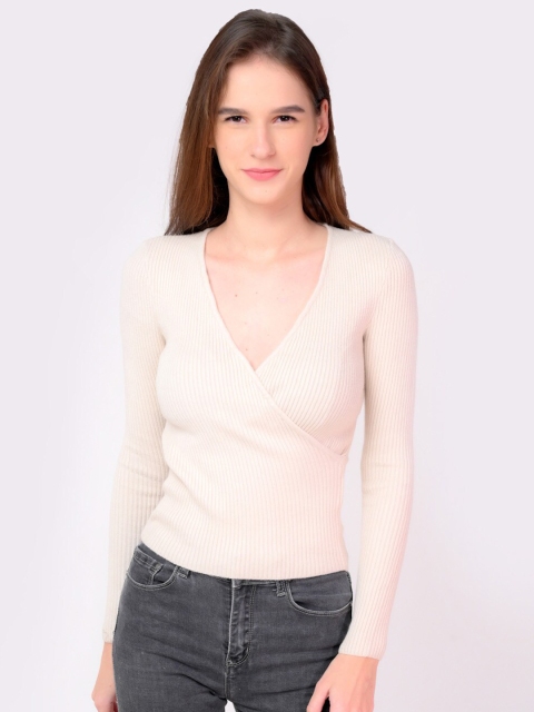 

NoBarr Off White Ribbed Wrap Top