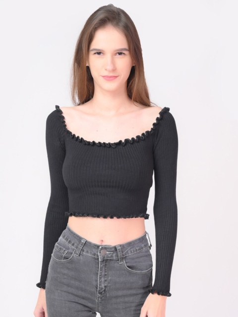 

NoBarr Black Solid Crop Fitted Top