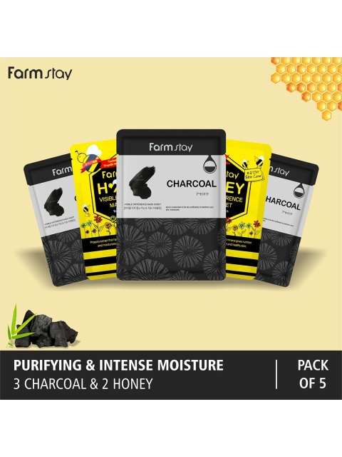 

Farmstay Pack of 5 Purifying & Intense Moisture Sheet Mask, Black