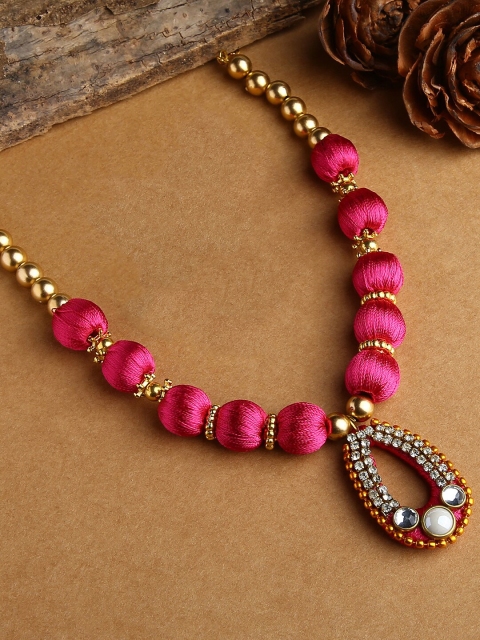 

AKSHARA Girls Pink & Gold-Toned Beaded Silk Thread Handcrafted Necklace