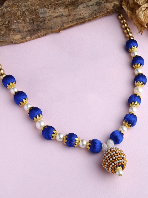 

AKSHARA Girls Blue & Gold-Toned Beaded Silk Thread Handcrafted Necklace