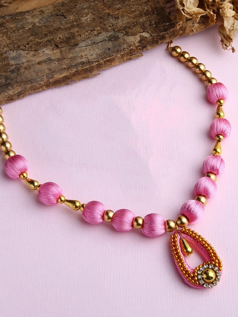 

AKSHARA Girls Gold-Toned & Rose Ethnic Handcrafted Silk Thread Necklace