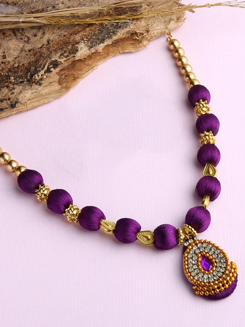 

AKSHARA Girls Gold-Plated & Purple Silk Thread Necklace