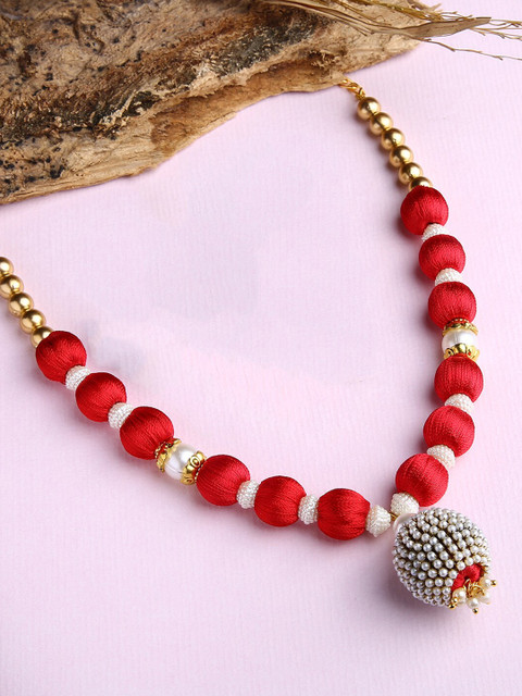 

AKSHARA Girls Gold-Toned & Red Ethnic Handcrafted Silk Thread Necklace