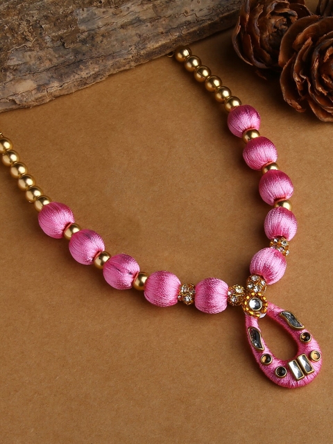 

AKSHARA Girls Rose & Gold-Plated Silk Thread Necklace
