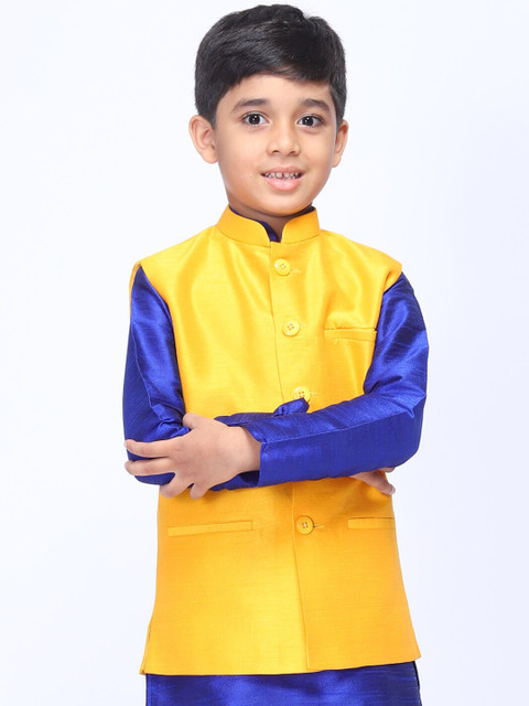 

NAMASKAR Boys Yellow Nehru Jacket
