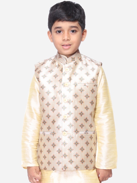 

NAMASKAR Boys Beige Printed Nehru Jackets