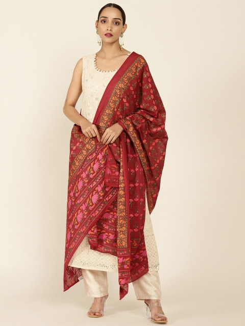 

Soch Maroon & Green Printed Pure Cotton Dupatta