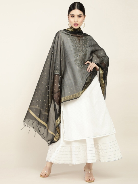 

Soch Black & Gold-Toned Woven Design Dupatta With Tassels