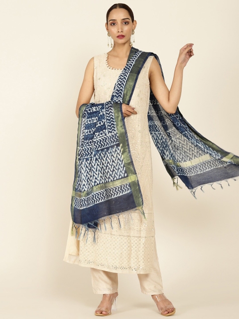 

Soch Blue & White Ethnic Motifs Printed Dupatta with Thread Work