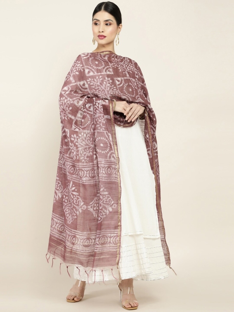 

Soch Pink & White Chanderi Ethnic Motifs Printed Dupatta