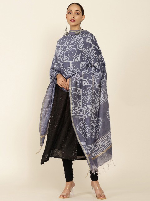 

Soch Blue & White Chanderi Printed Dupatta