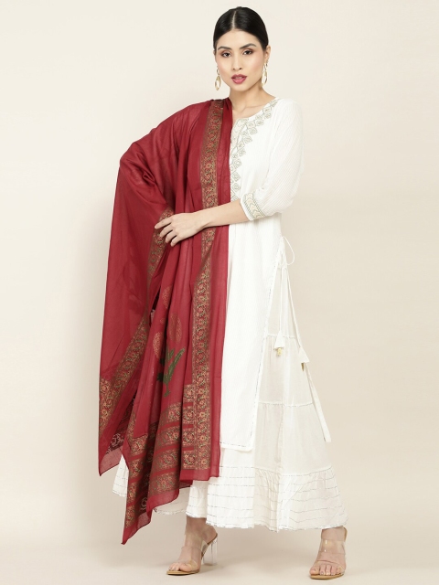 

Soch Maroon & Green Printed Pure Cotton Dupatta