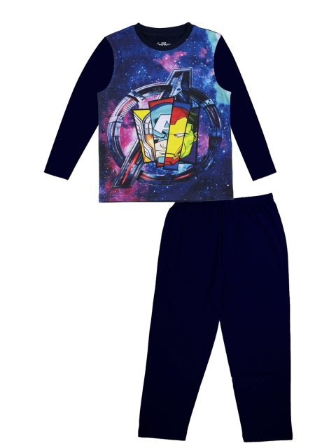 

KINSEY Boys Navy Blue & Red Marvel Avengers Pure Cotton Printed T-shirt with Pyjamas