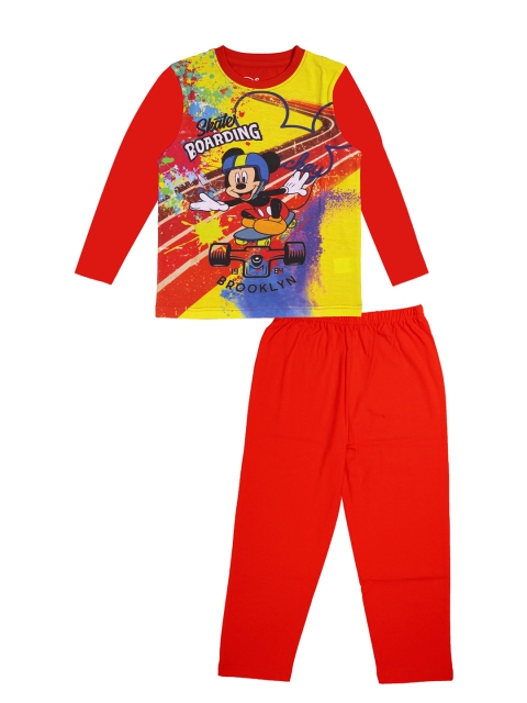 

KINSEY Boys Red & Yellow Mickey Mouse Printed Pure Cotton T-shirt with Pyjamas