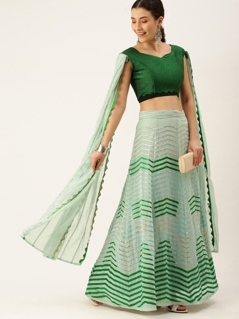 

Mameraa Green Embroidered Thread Work Semi-Stitched Lehenga & Unstitched Blouse With Dupatta