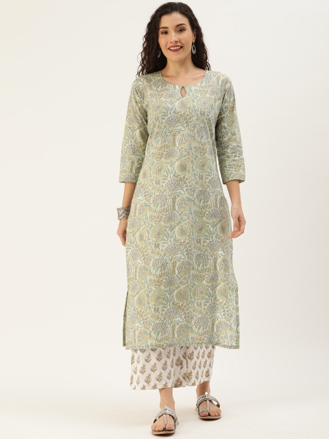 

Minora Women Grey Floral Printed Kurta with Palazzos