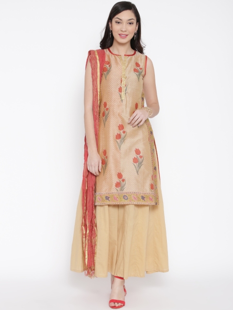 

Biba Beige Printed Straight Kurta with Palazzo Trousers & Dupatta