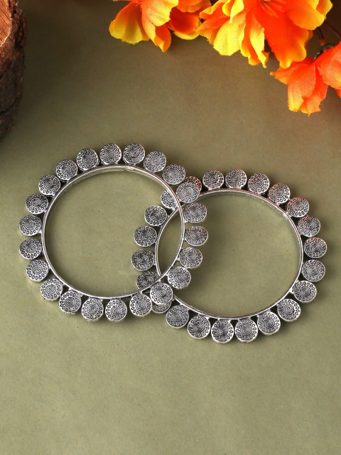 

VIRAASI Set Of 2 Silver-Toned Textured Oxidised Bangles