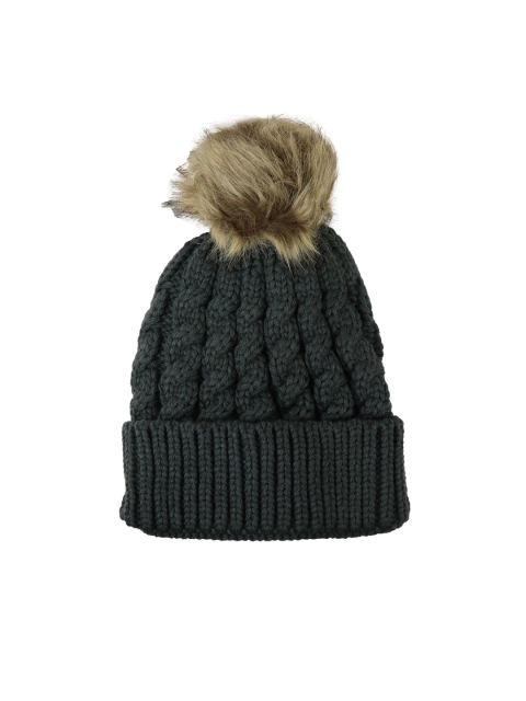

iSWEVEN Unisex Grey & Brown Woollen Winter Beanie Cap