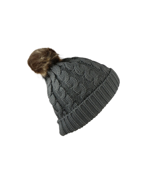 

iSWEVEN Unisex Grey & Tan Woollen Beanie
