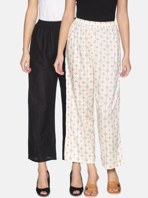 

Saffron Threads Women Pack of 2 Ethnic Motifs Printed Ethnic Palazzos, Off white
