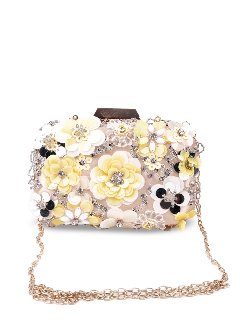 

ODETTE Yellow Floral Embellished Swagger Sling Bag