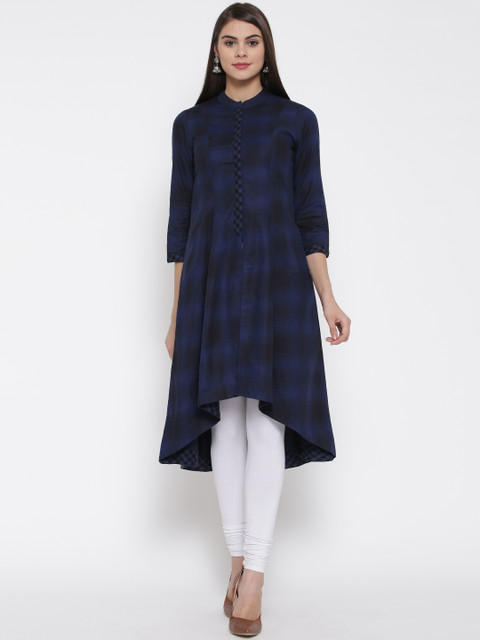 

Biba Women Blue & Black Checked A-Line Kurta