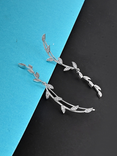 

Studio Voylla Silver-Toned Leaf Shaped Drop Earrings