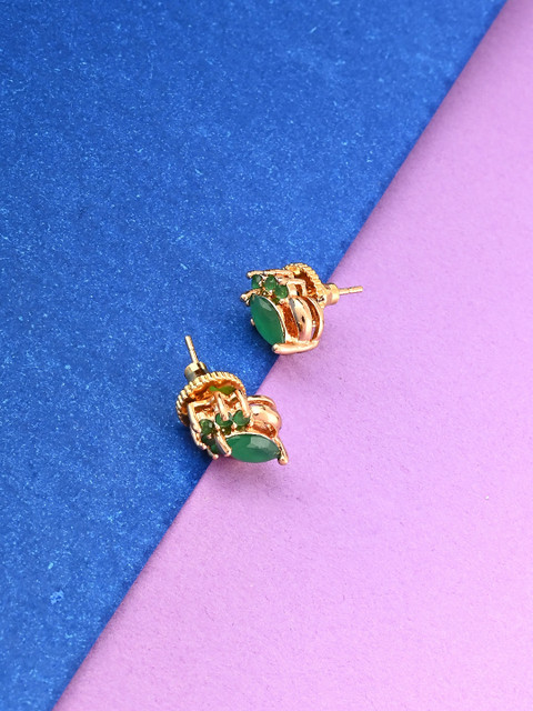 

Studio Voylla Gold Plated Green CZ Gold-Toned Contemporary Studs Earrings