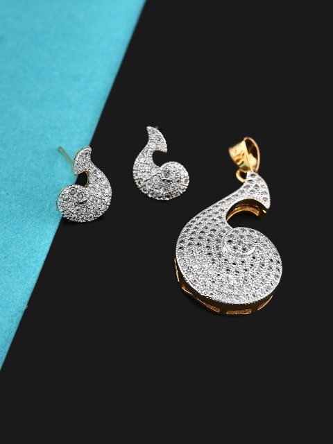 

Studio Voylla Gold -Toned & White CZ Delicate Pendant & Earring Set