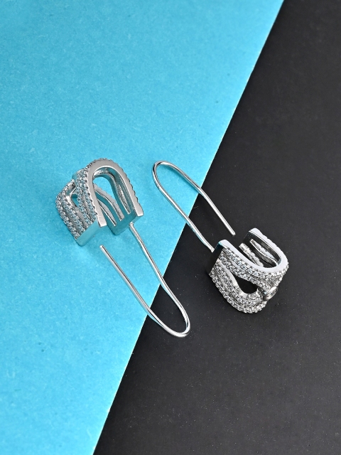 

Studio Voylla Silver-Toned & White Contemporary Drop Earrings