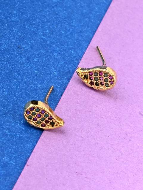 

Studio Voylla Gold-Toned & Maroon Leaf Shaped Studs Earrings