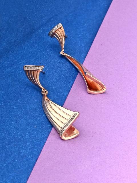 

Studio Voylla Rose Gold & White Contemporary Drop Earrings