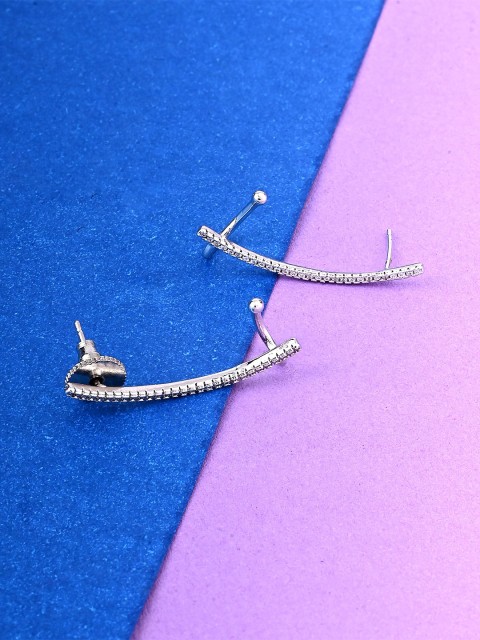 

Studio Voylla Silver-Toned & White Geometric Ear Cuff Earrings