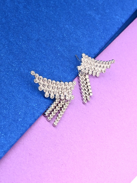 

Voylla Silver Plated CZ Silver-Toned Contemporary Drop Earrings