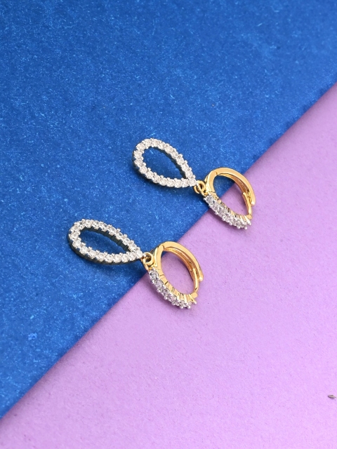 

Studio Voylla Gold-Toned & White Teardrop Shaped Drop Earrings