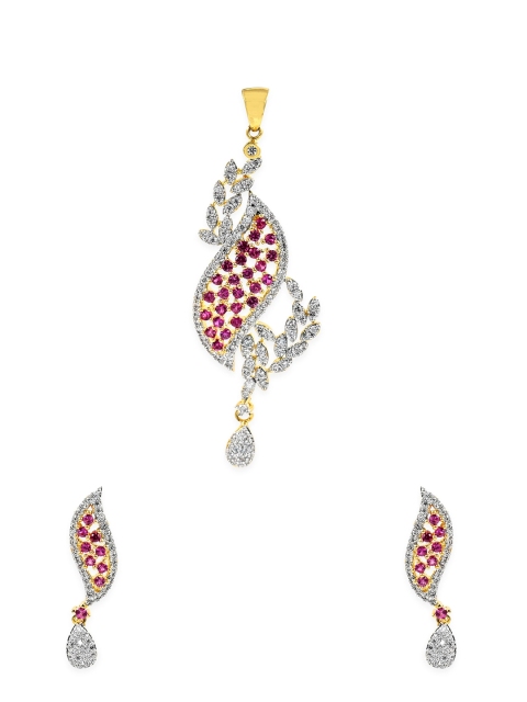 

Voylla Gold-toned & Red Sparkling CZ Pendant Set