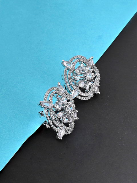 

Studio Voylla Silver-Toned Contemporary Jhumkas Earrings