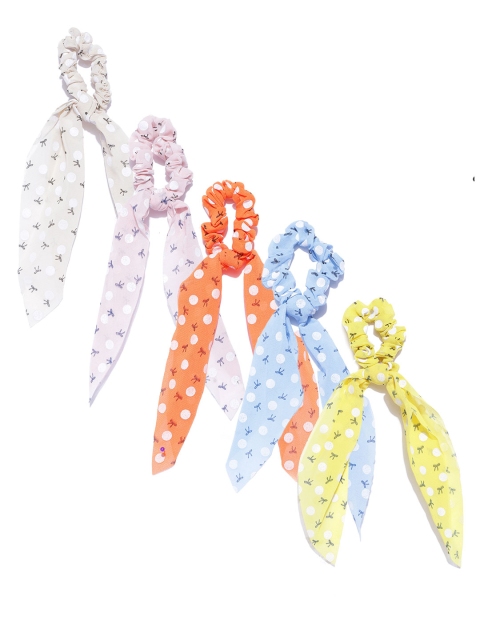 

Blueberry KIDS Set of 5 Polka Dots Print Scrunchies with Tie-Up Detail, Multi