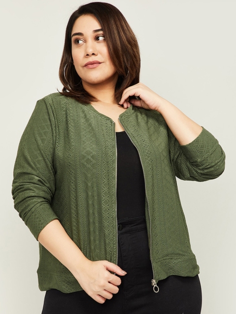 

nexus Women Olive Green Quilted Jacket with Embroidered