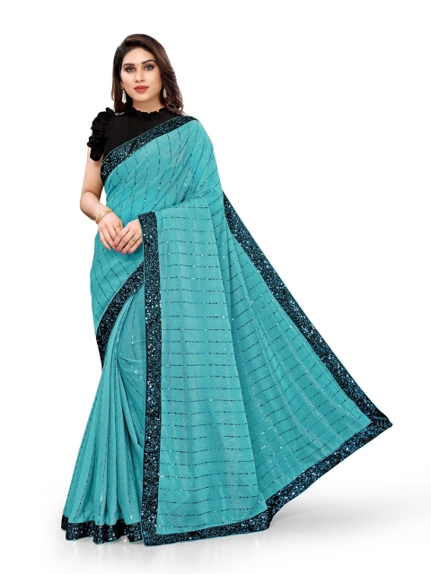

MIRCHI FASHION Turquoise Blue & Black Embellished Sequinned Saree