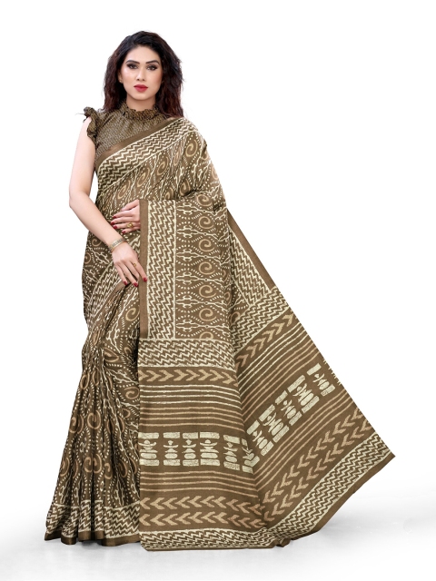 

KALINI Beige & White Batik Art Silk Saree