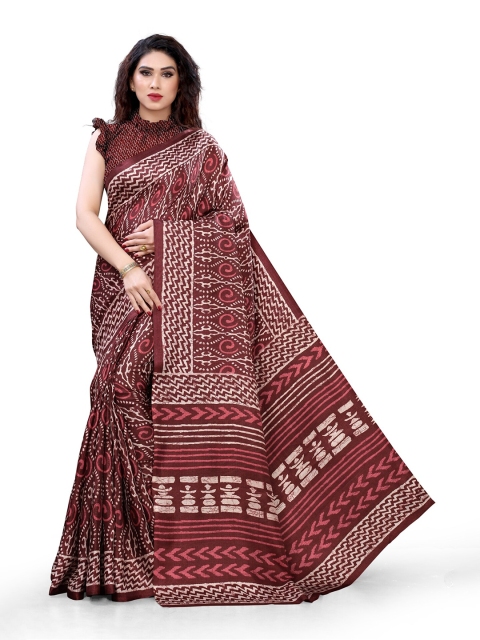 

KALINI Maroon & Off White Batik Printed Art Silk Saree