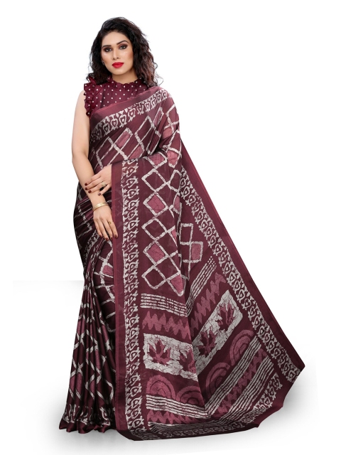 

KALINI Burgundy & Off White Batik Printed Saree
