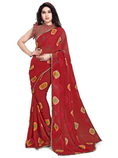 

KALINI Red & Orange Bandhani Printed Saree