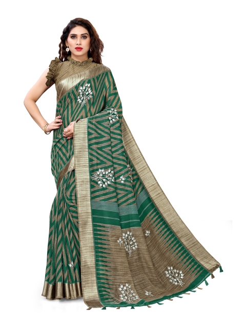 

KALINI Green & Beige Leheriya Printed Cotton Saree