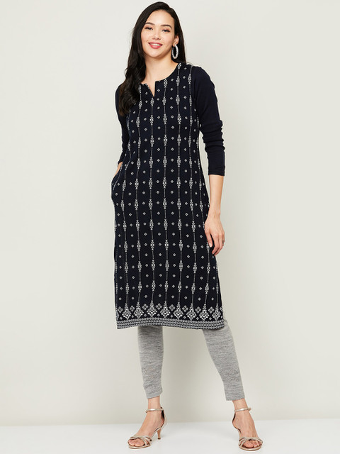 

Melange by Lifestyle Women Navy Blue & White Acrylic Kurta