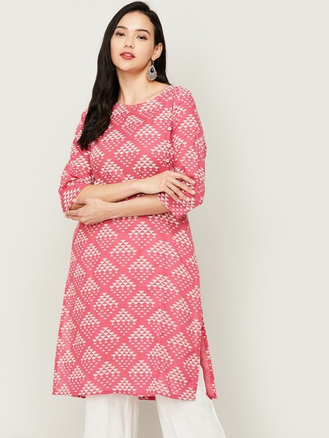 

Melange by Lifestyle Women Mauve & White Geometric Printed Cotton Kurta