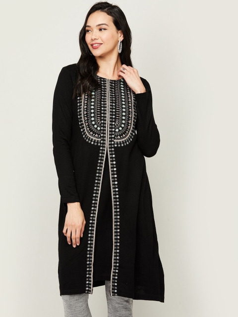 

Melange by Lifestyle Women Black Embroidered Thread Work Kurta